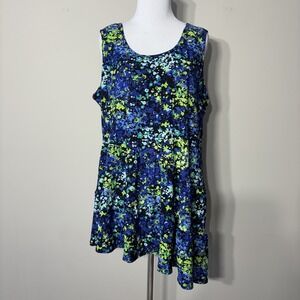 Attitudes by Renee Top Womens Large Blue Jersey Asymmetrical Sleeveless Stretch